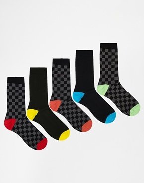 Urban Eccentric Square Printed 5 Pack Socks - Black