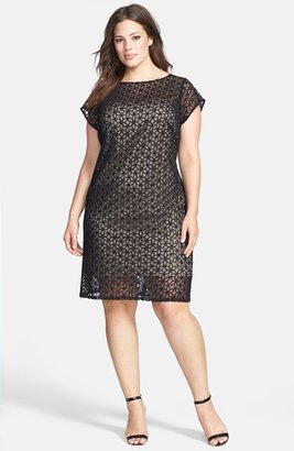 Adrianna Papell Sheer Floral Lace Sheath Dress (Plus Size)
