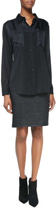 Richard Chai Andrew Marc x Woven Leather-Front Mid-Length Skirt