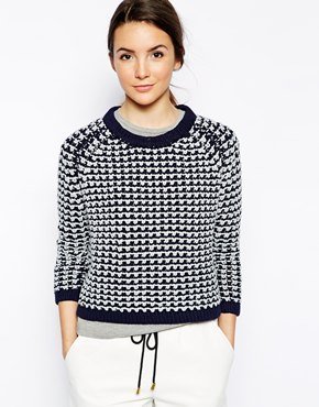 Shae Chunky Waffle Knit Jumper - Frost/ navy