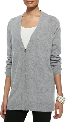Eileen Fisher V-Neck Zip-Front Cashmere Cardigan, Moon