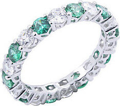 Diamonique & Simulated Emerald Band Ring, Plati num Clad