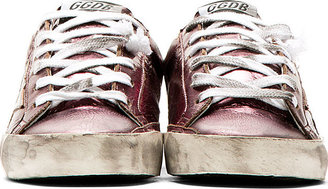 Golden Goose Purple Foil Leather Distressed Superstar Sneakers