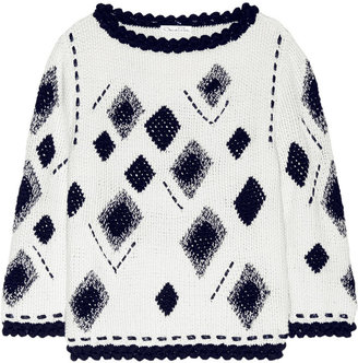 Oscar de la Renta Chunky-knit intarsia wool and silk-blend sweater