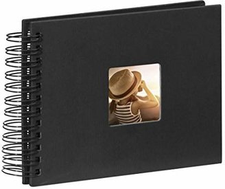 Hama Fine Art photo album, 50 black pages (25 sheets), spiral bound album 24 x 17 cm, with cut-out window in which a picture can be inserted, black