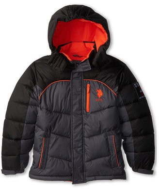 U.S. Polo Assn. Kids Poly-Fill Two-Toned Bubble Jacket with Removable Hood (Big Kids)