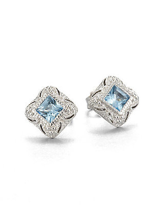 Judith Ripka Estate Blue Topaz & Sterling Silver Stud Earrings