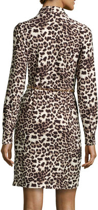 BCBGMAXAZRIA Leopard-Print Jersey Belted Shirtdress, Brown/Multi