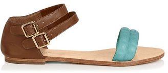 Sambag Caroline Tan/Turquoise 3D Embossed Leather Sandal