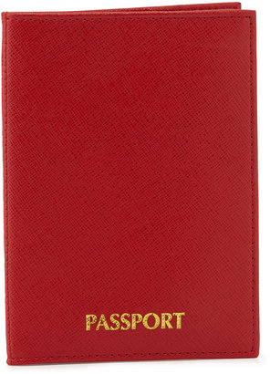 Neiman Marcus Saffiano Leather Passport Case, Red/Gold