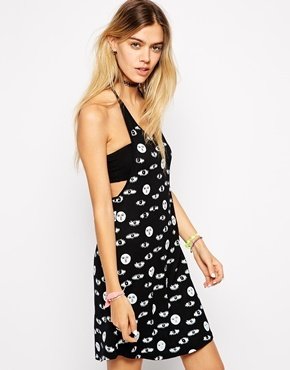 Your Eyes Lie Low Back Tank Dress With Moon & Sun Print - Black