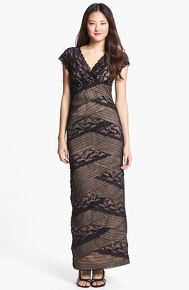 Marina Tiered Lace & Mesh Gown