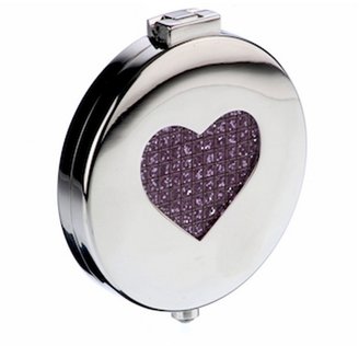 Arthur Price Pink Heart Diamante Compact Mirror
