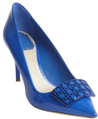 Christian Dior blue leather cannge detail pointed toe pumps