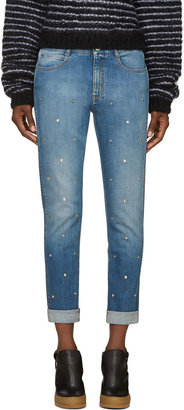 Stella McCartney Blue Studded Skinny Boyfriend Jeans