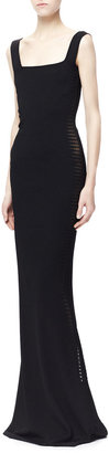 Alexander McQueen Sheer Spine-Paneled Gown, Black
