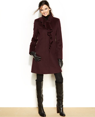 DKNY Wool-Blend Ruffled Walker Coat