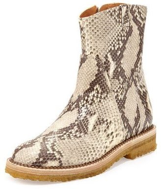 Maison Margiela Python-Embossed Ankle Boot, Natural