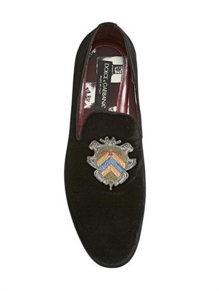 Dolce & Gabbana Milano Embroidered Crest Velvet Loafers