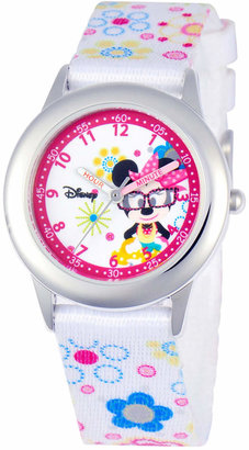 Disney Watch, Kid's Minnie Mouse Time Teacher Floral Printed Nylon Strap 30mm W000364