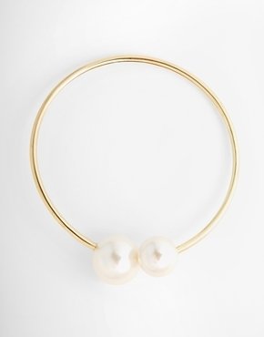 Pieces Nula Faux Pearl Gold Choker Necklace - Gold