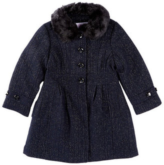 Jessica Simpson Faux Fur Collar Lurex Church Coat (Little Girls)