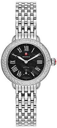 Michele Serein Diamond, Black Mother-Of-Pearl & Stainless Steel Bracelet Watch