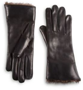 Saks Fifth Avenue Mink Trimmed Leather Gloves