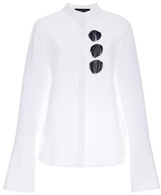 Thakoon Cotton Poplin Shirt With Fringe Dot Applique White