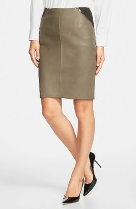 Elie Tahari 'Daniella' Wool Blend & Leather Skirt
