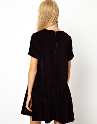 ASOS Smock Dress In Velvet With Embroidery