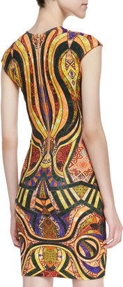 Torn By Ronny Kobo Morgan Mixed-Tiles-Print Sheath Dress, Gold