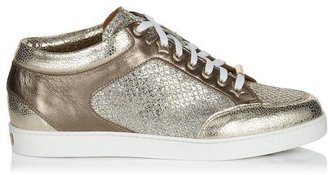 Jimmy Choo Miami Champagne Glitter Fabric and Suede Trainers