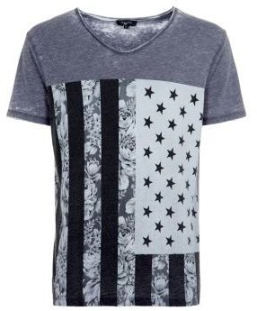 New Look Grey Floral Stars and Stripes Flag T-Shirt