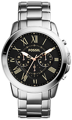 Fossil FS4994 Men's Grant Chronograph Bracelet Strap Watch, Silver/Black