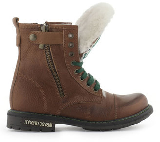 Roberto Cavalli leather boots with laces and a synthetic fur lining - tobacco brown