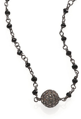 Ileana Makri IAM by Grey Diamond, Black Spinel & Oxidized Sterling Silver Little Ball Beaded Necklace