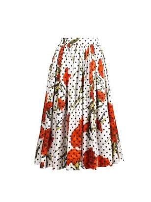 Dolce & Gabbana Carnation and polka-dot print cotton skirt