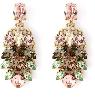 Anton Heunis Pink And Green Crystal Leaf Motif Drop Earrings