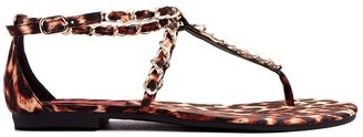 London Rebel Toe Post Chain Leopard Print Flat Sandal