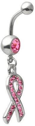 Journee Collection Women's Mishbehave Belly Ring with Breast Cancer Awareness Pendant- Pink