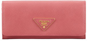 Prada Saffiano Triangle Continental Flap Wallet, Pink
