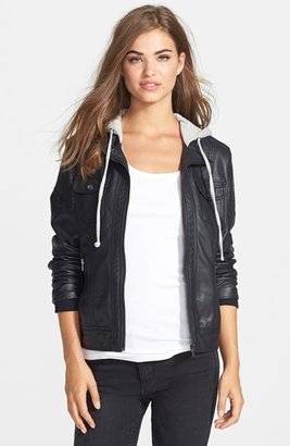 Jessica Simpson 'Margot' Hooded Faux Leather Jacket