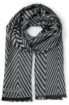 Emporio Armani chevron print fringed scarf