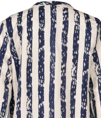 Choies Blue Striped Coat With Wash Effect