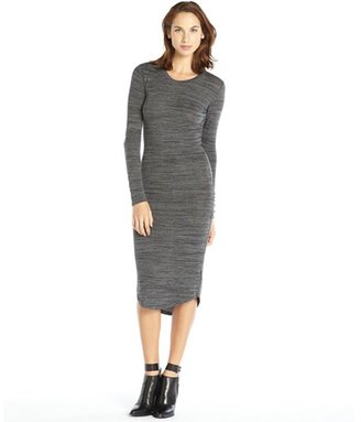 RD Style charcoal stretch knit long sleeve scoopneck midi dress