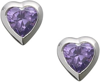 R & E Sterling Silver and Lilac Cubic Zirconia Heart Earrings
