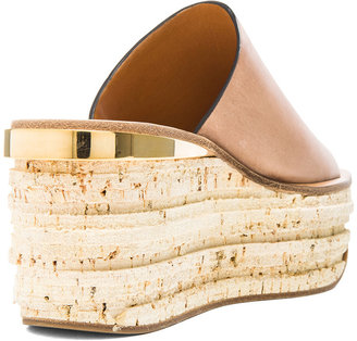 Chloé Leather Cork Wedge Mules in Pastel Pink
