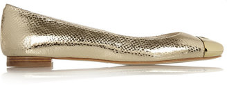 MICHAEL Michael Kors Paxton metallic lizard-effect leather ballet flats