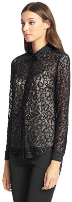 Diane von Furstenberg Colette Embellished Cheetah Lace Blouse